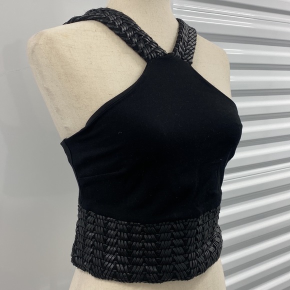 Bebe Halter Crop Top with Vegan Leather trim - Medium - Picture 4 of 15